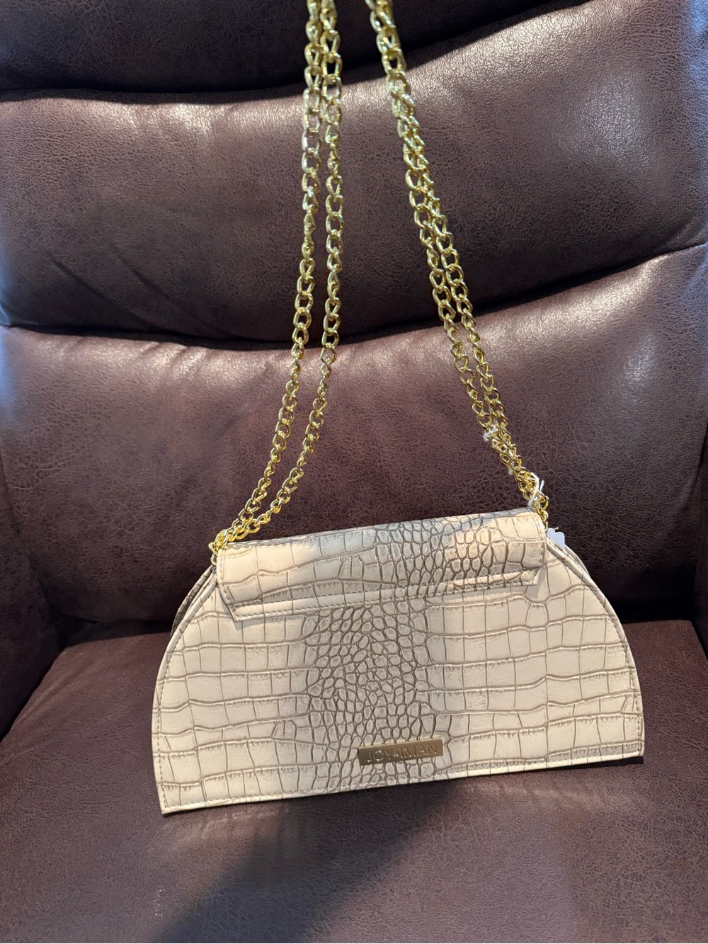 Joy & Iman Beige Croc-Embossed Chain Shoulder Bag with Gold Strap - Picture 4 of 8
